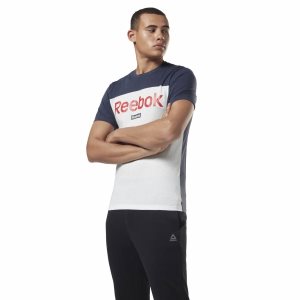 Koszulki Męskie Reebok Training Essentials Linear Logo Granatowe PL 97CPGHO